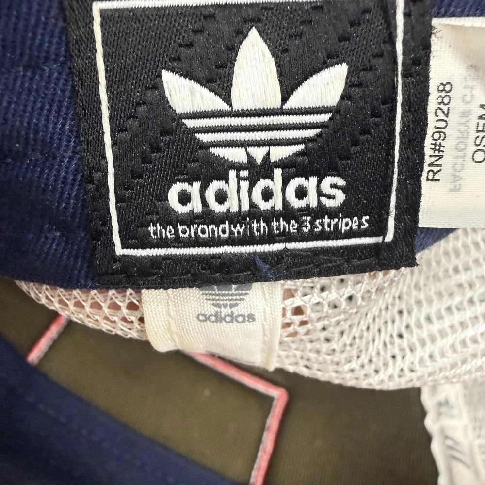 Adidas Hat Cap Snap Back One Size Blue‎ Denim Trefoil Patch Mesh Trucker Mens